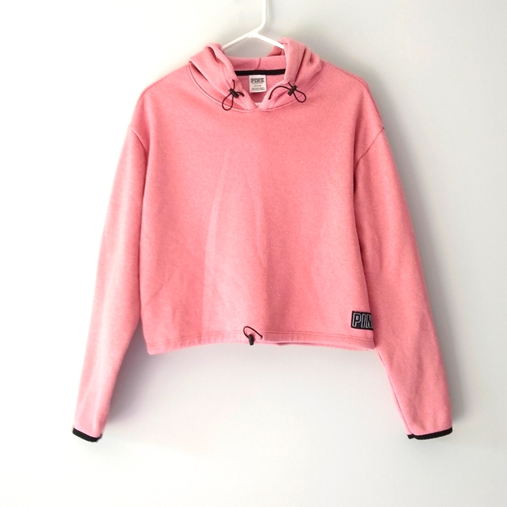 PINK Victoria's Secret Drawstring Cropped Hoodie Light Pink Black Medium